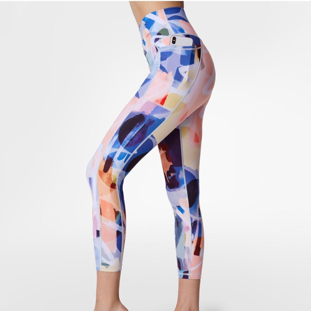 SWEATY BETTY Pink Art Print Super Sculpt Workout Leggings‎